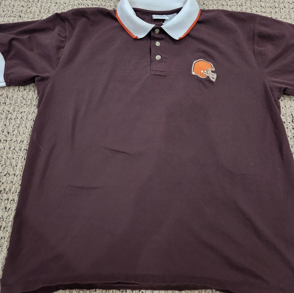 Mens Vintage 2000 The Edge Cleveland Browns Script golf shirt polo large brown